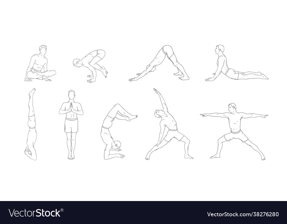 Yoga asana set set men exercising vector image Yoga asana set set men exercising