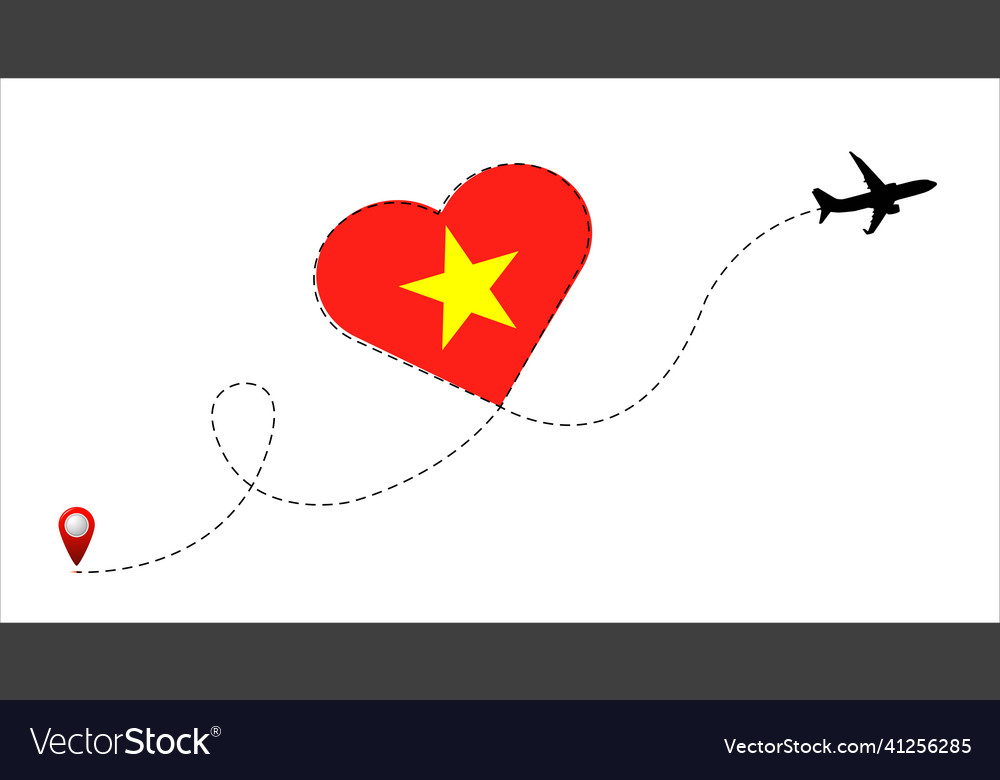 Airplane flight route with vietnam flag inside