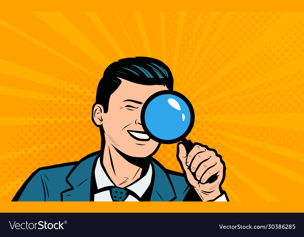 Businessman looking through magnifying glass Vector Image