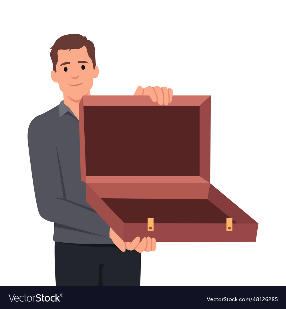 Businessman with open an empty suitcase Vector Image Businessman with open an empty suitcase