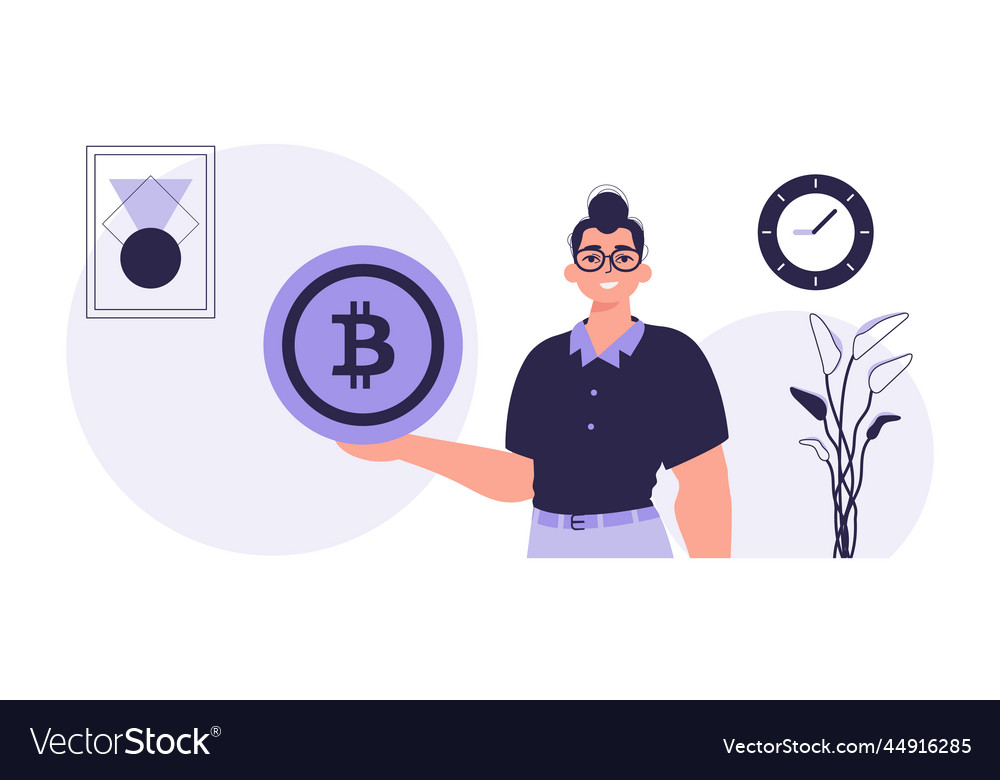 Concept of mining and extraction bitcoin a man Vector Image Concept of mining and extraction bitcoin a man