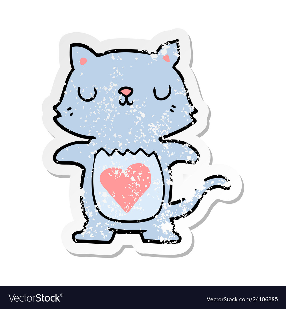 Distressed sticker of a cute cartoon cat