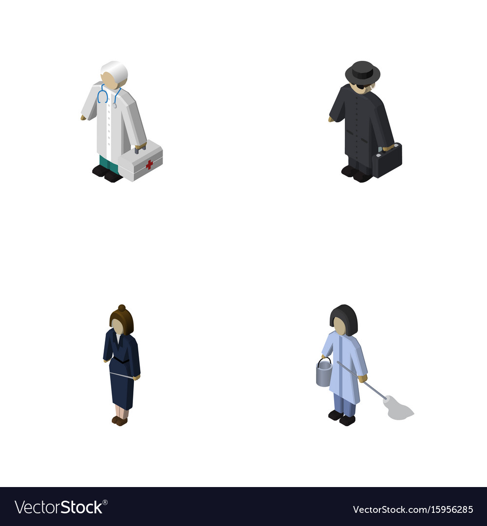 Isometric person set of detective housemaid