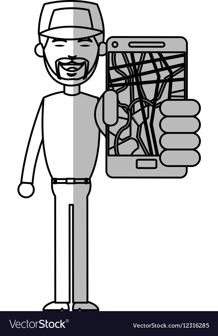Man and smartphone with gps app design