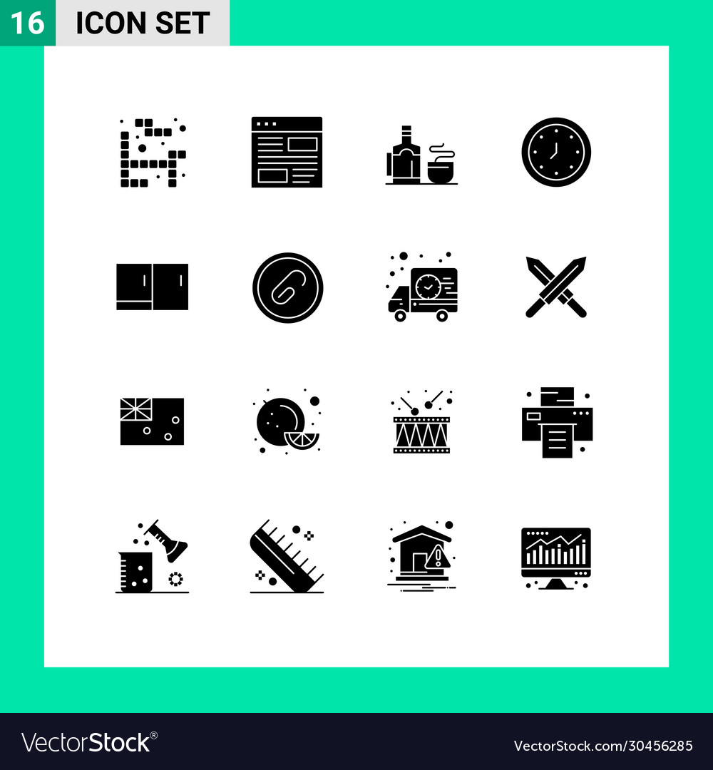 Modern set 16 solid glyphs pictograph