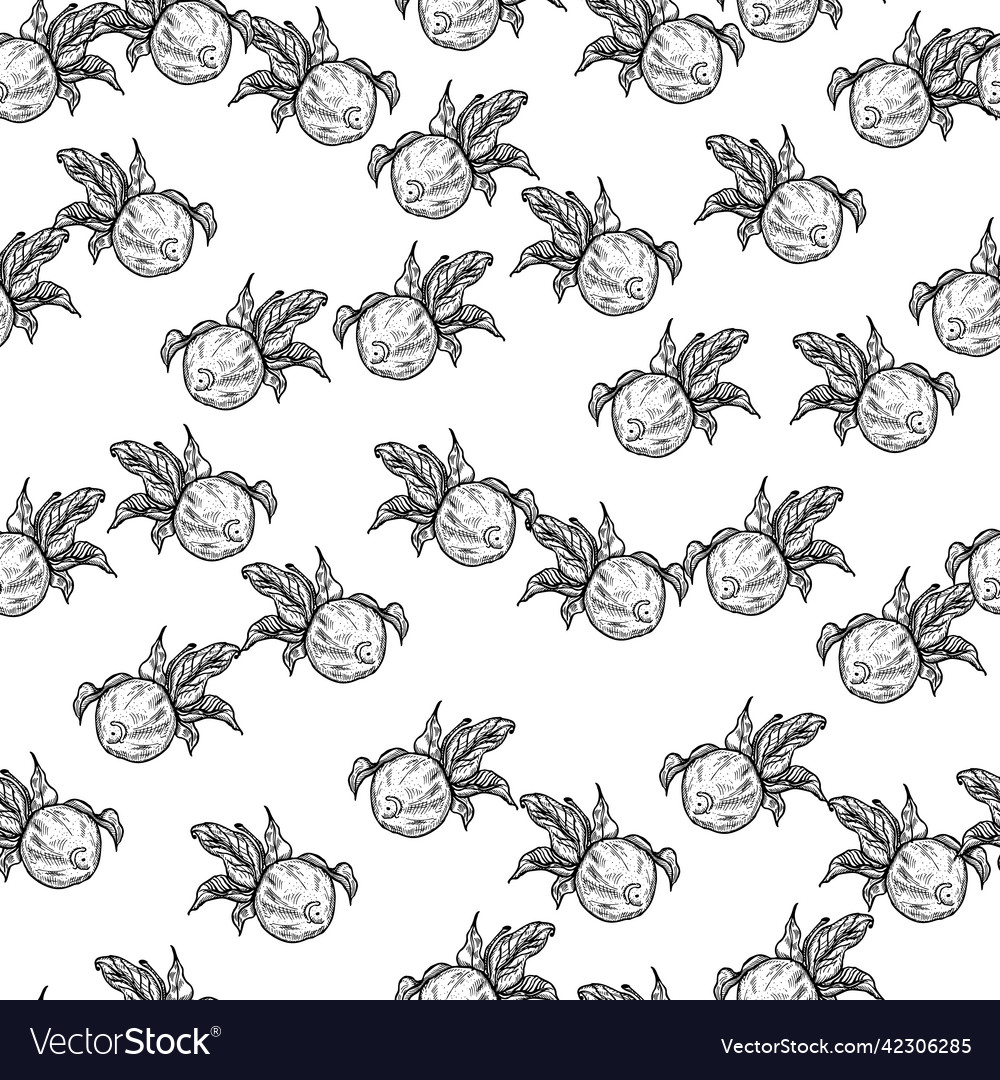 Seamless pattern engraved lemon on twig