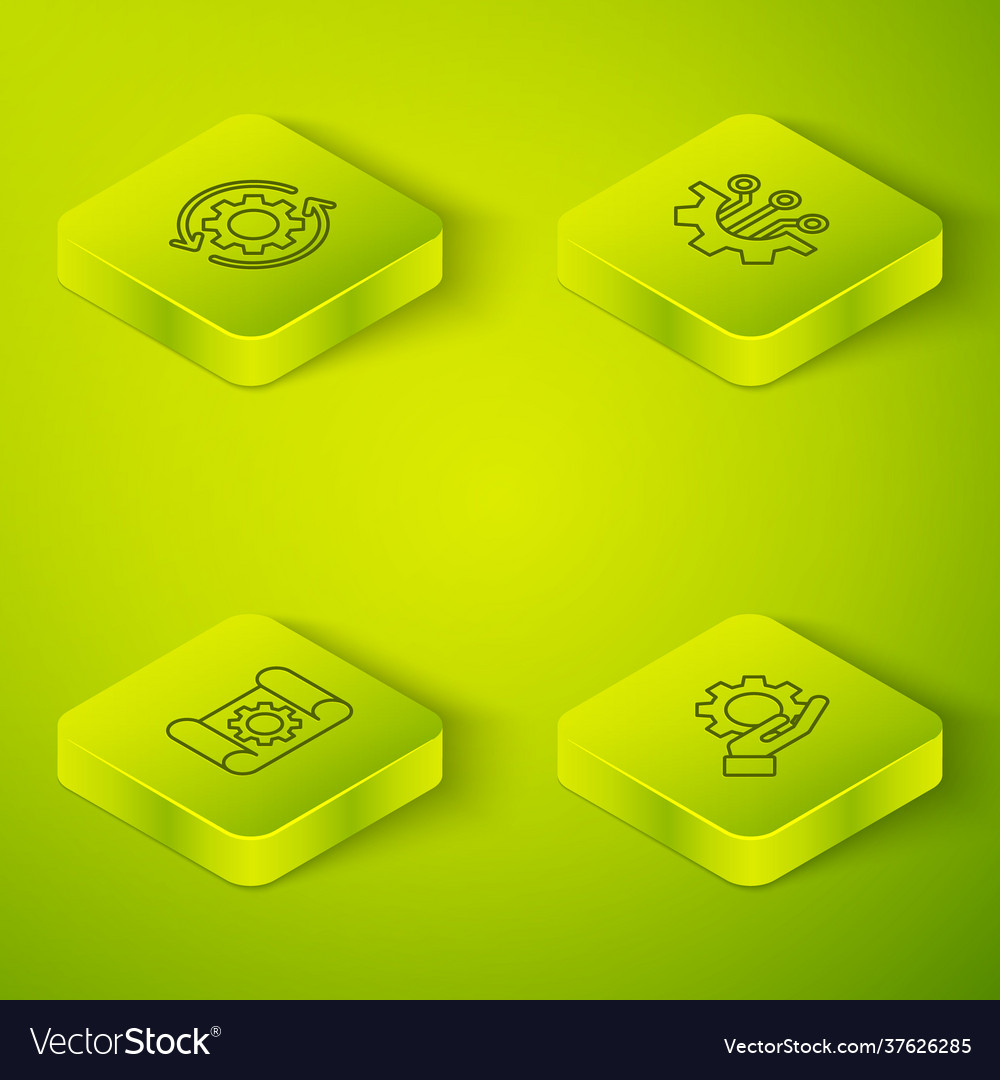 Set isometric algorithm graphing paper and gear vector image Set isometric algorithm graphing paper and gear