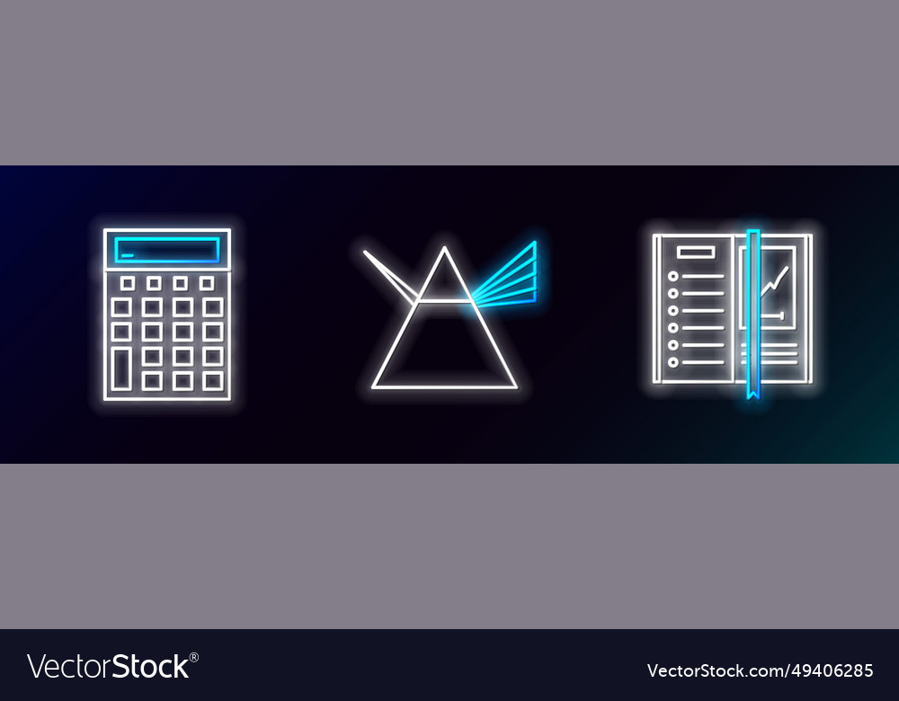 Set line notebook calculator and light rays vector image Set line notebook calculator and light rays