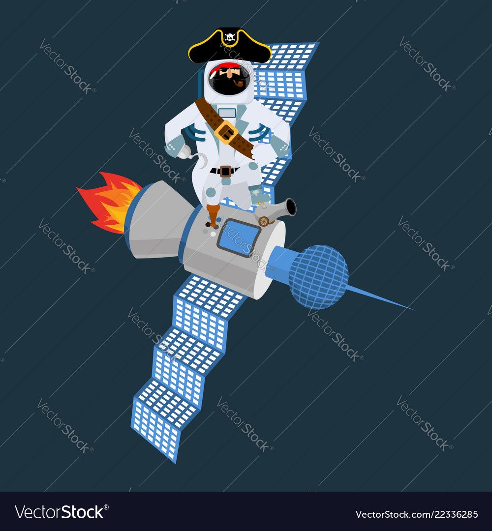 Space pirate on satellite filibuster spaceman Vector Image