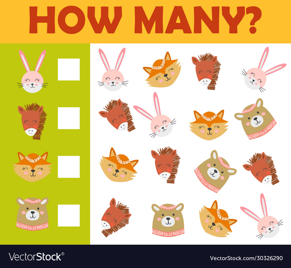 Counting animal games for preschool kids sheet Vector Image Counting animal games for preschool kids sheet Vector Image