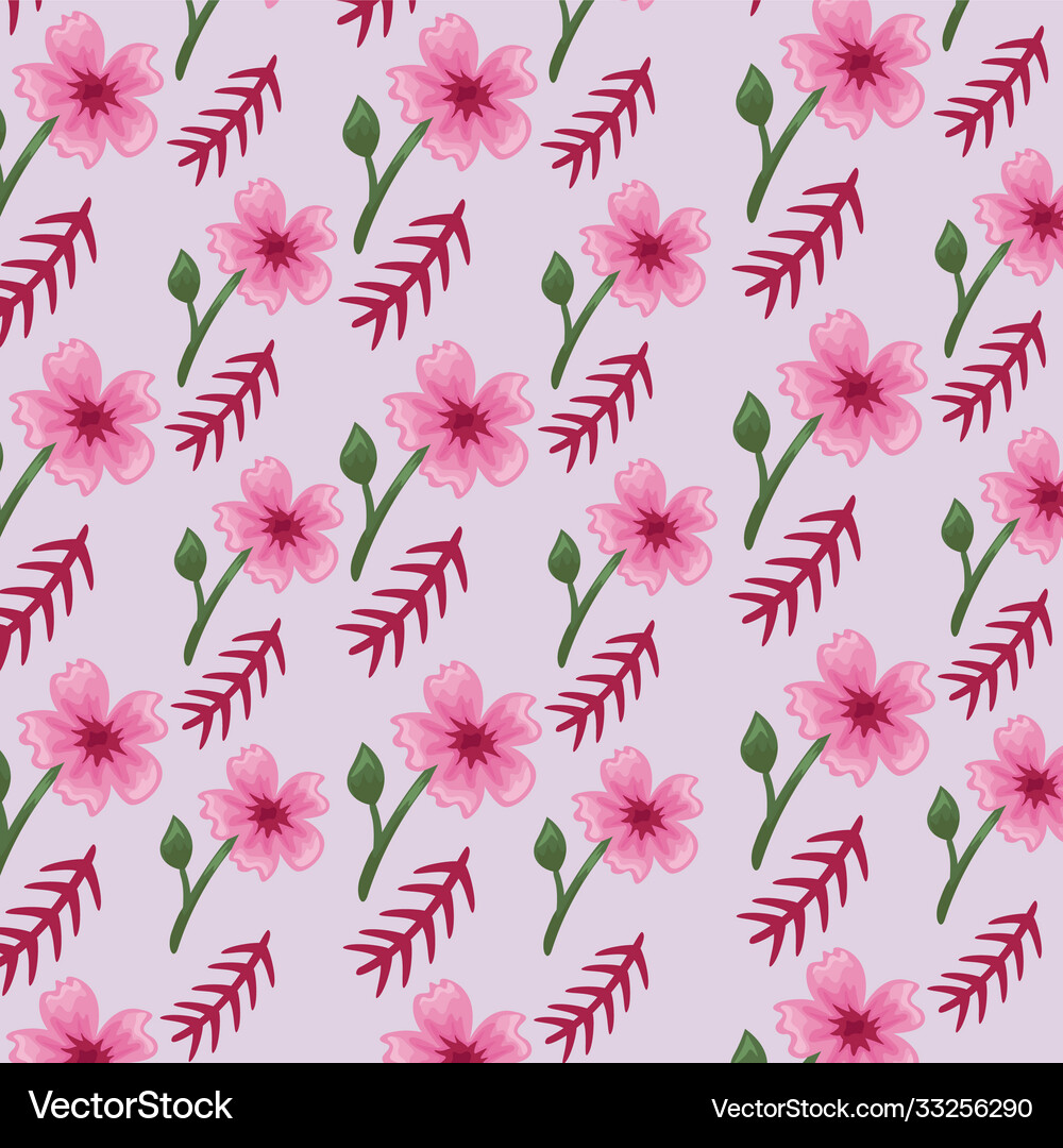 Flowers color pink pattern detailed style Vector Image