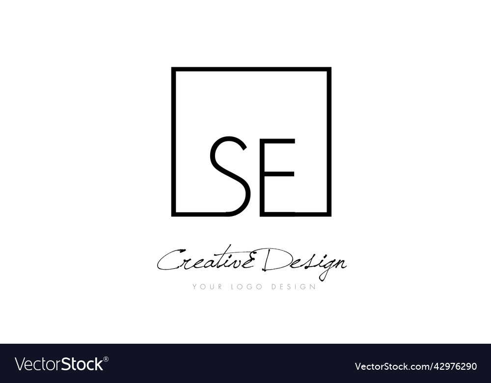 Se square frame letter logo design with black