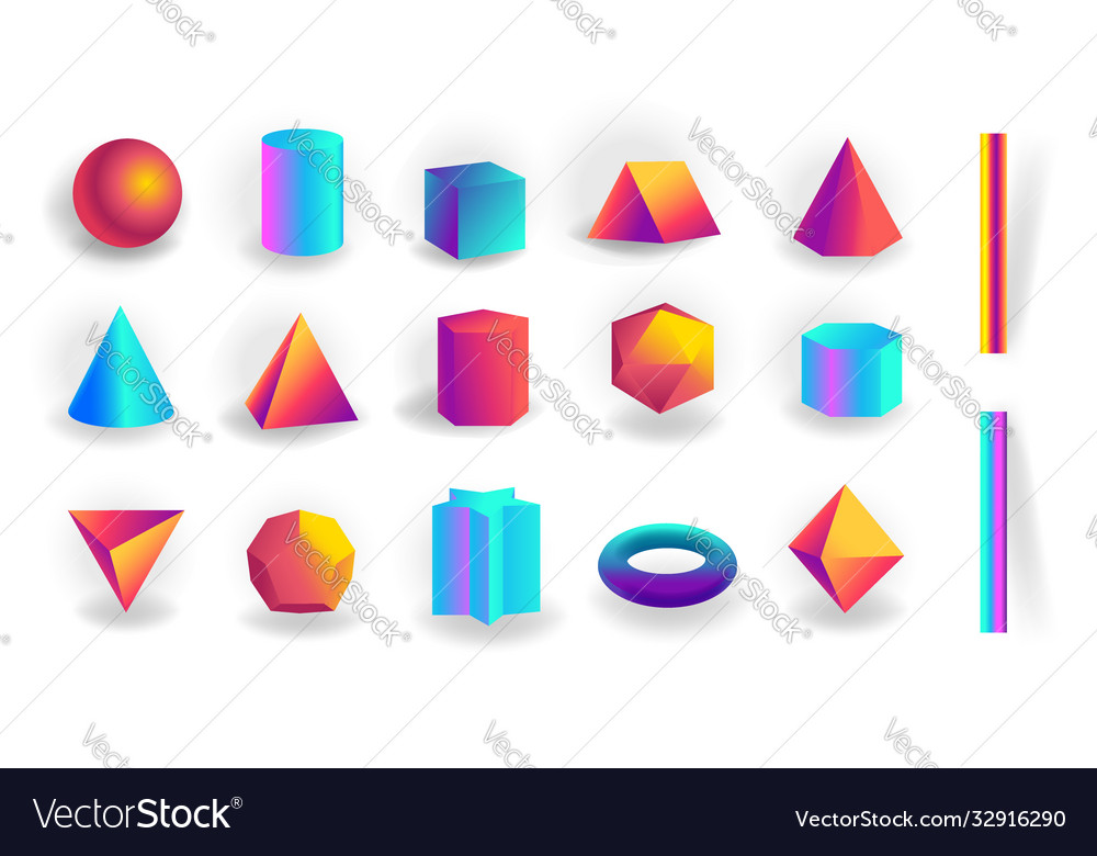 Set 3d geometric shapes and editable strokes Vector Image