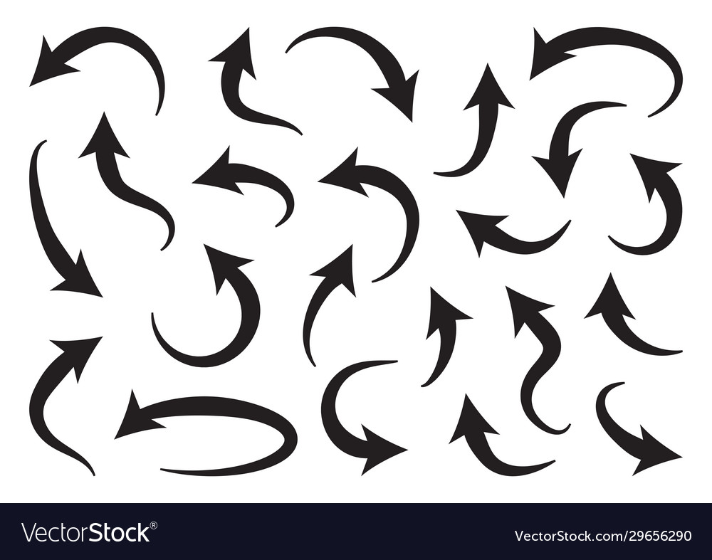 Set different curve arrows black icons vector image Set different curve arrows black icons