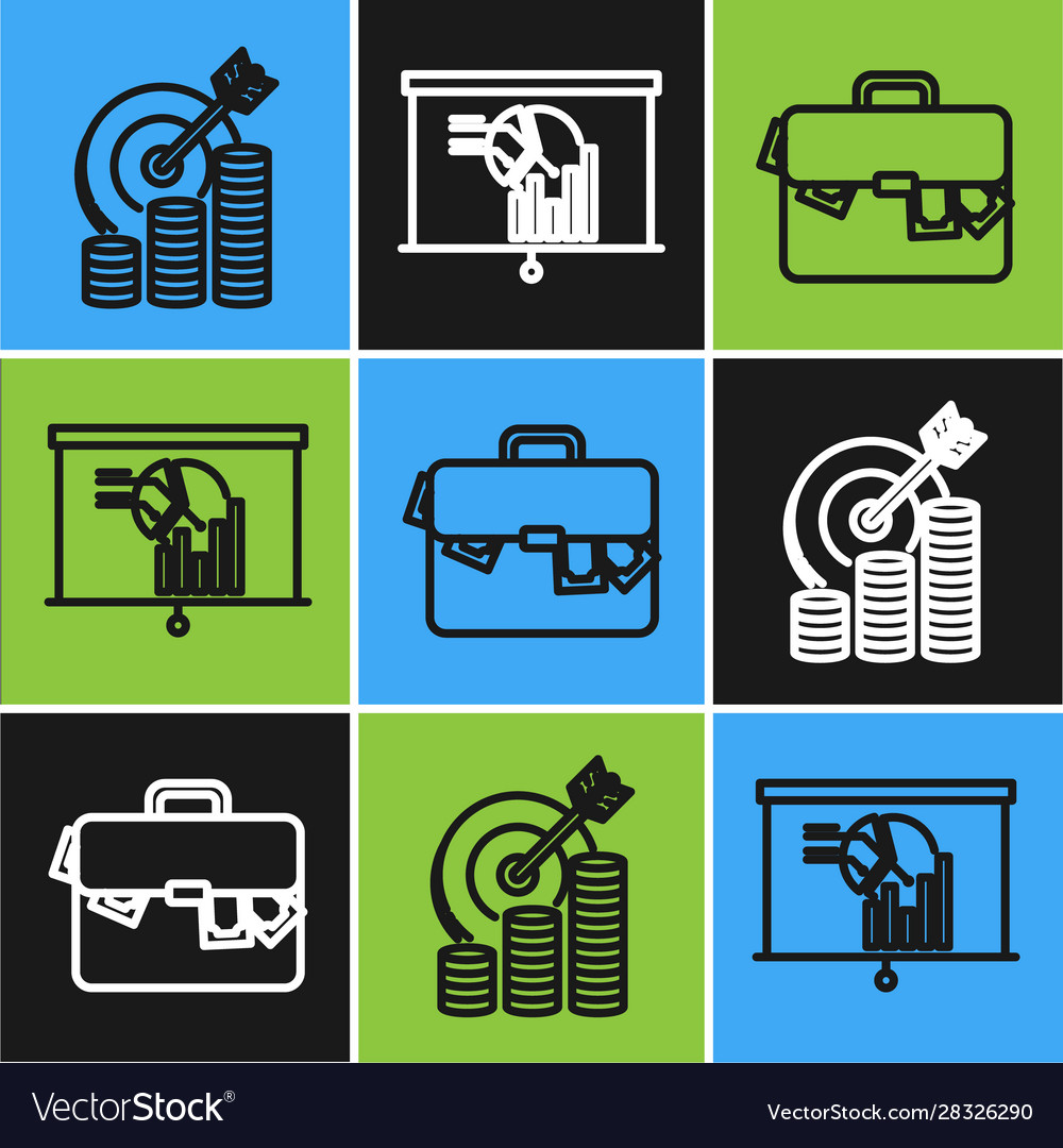 Set line target with coin symbol briefcase vector image Set line target with coin symbol briefcase