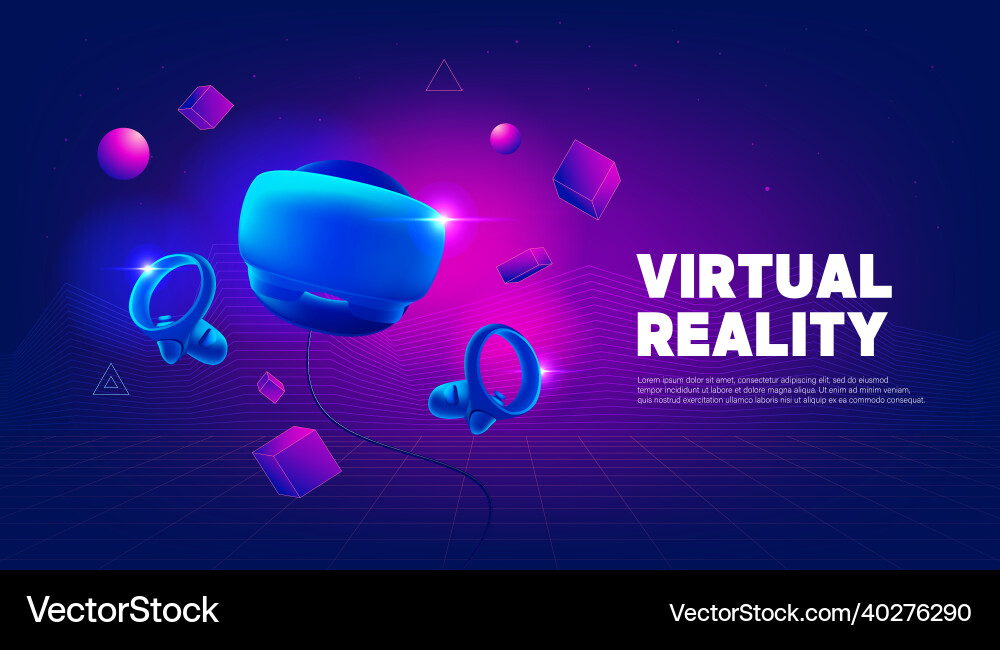Virtual reality headset and controllers Royalty Free Vector