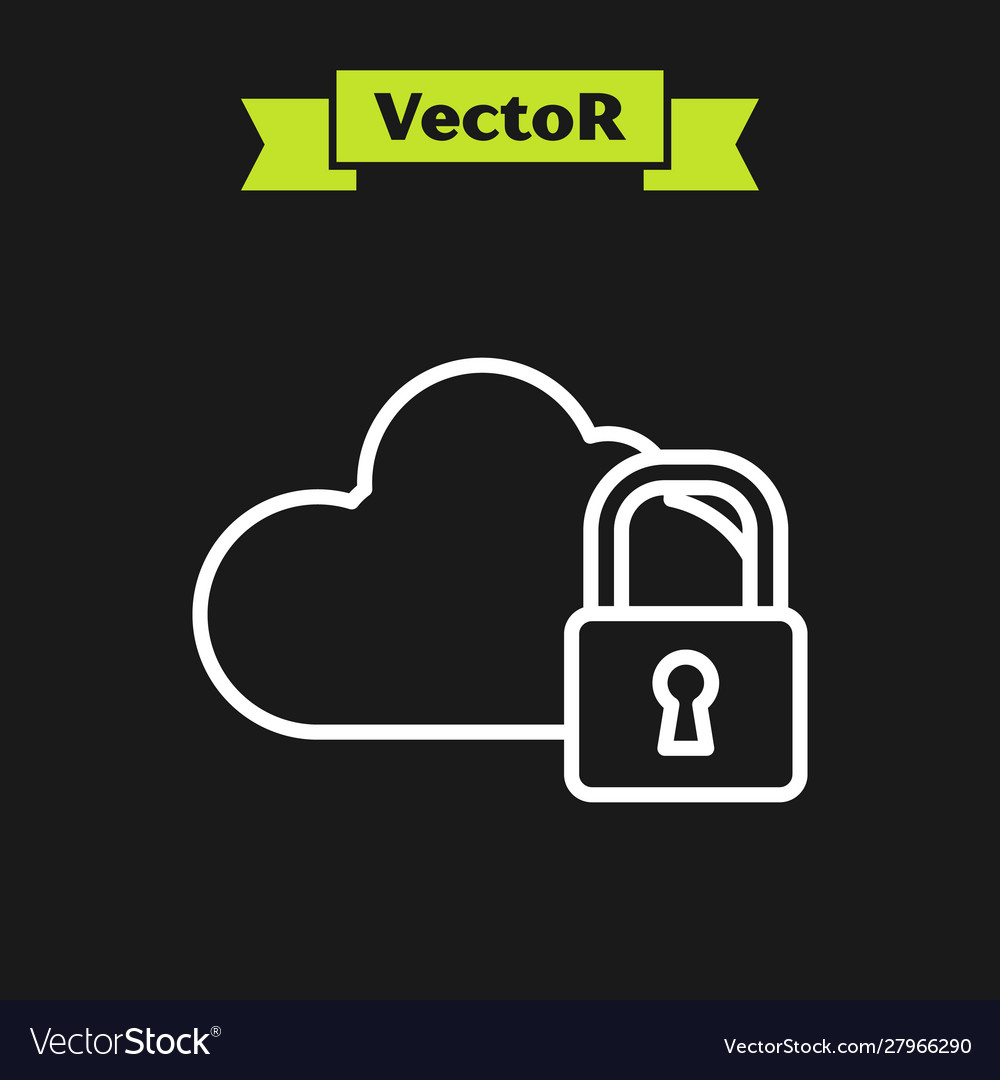 White line cloud computing lock icon isolated vector image White line cloud computing lock icon isolated