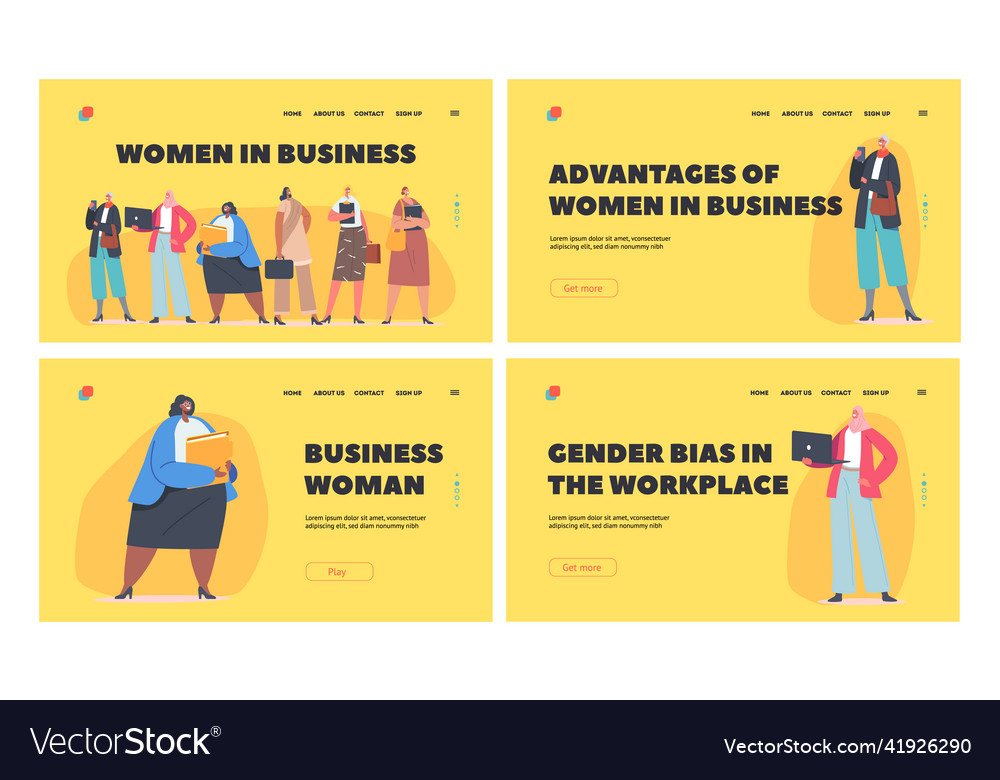 Women in business landing page template set