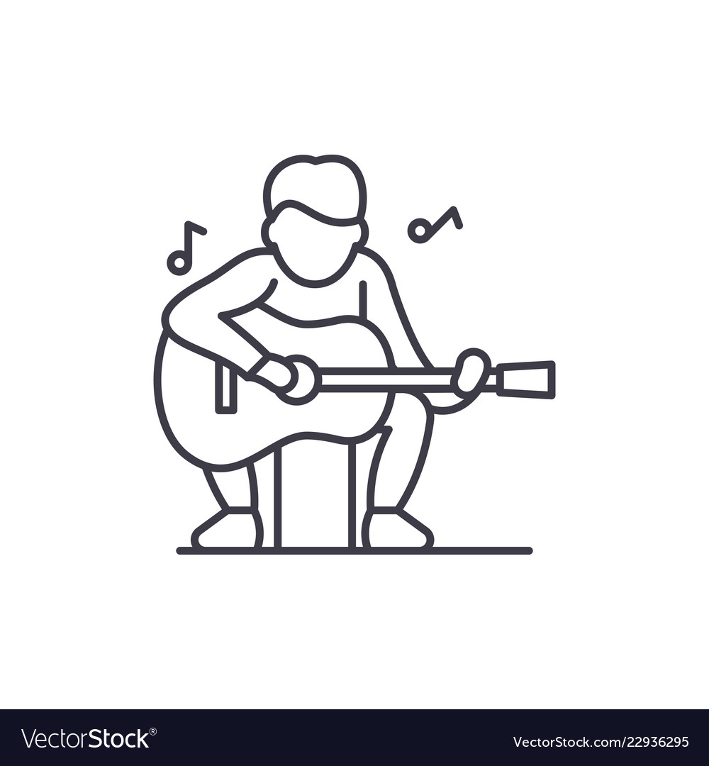 Guitar Player Line Icon Concept Player Royalty Free Vector