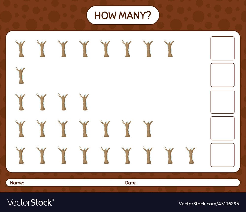 How many counting game with dead tree worksheet vector image How many counting game with dead tree worksheet