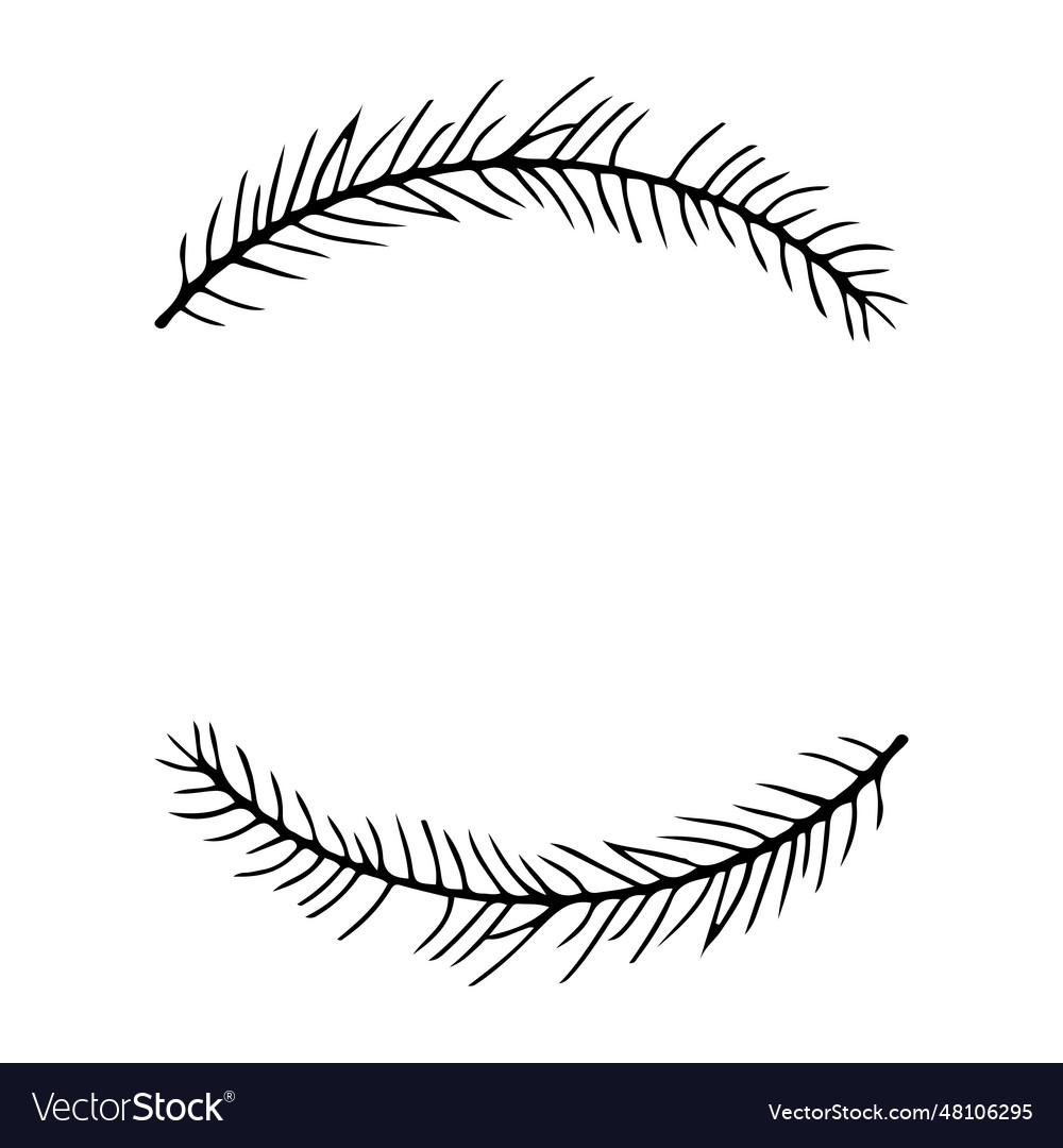Pine tree branch circle frame in doodle style