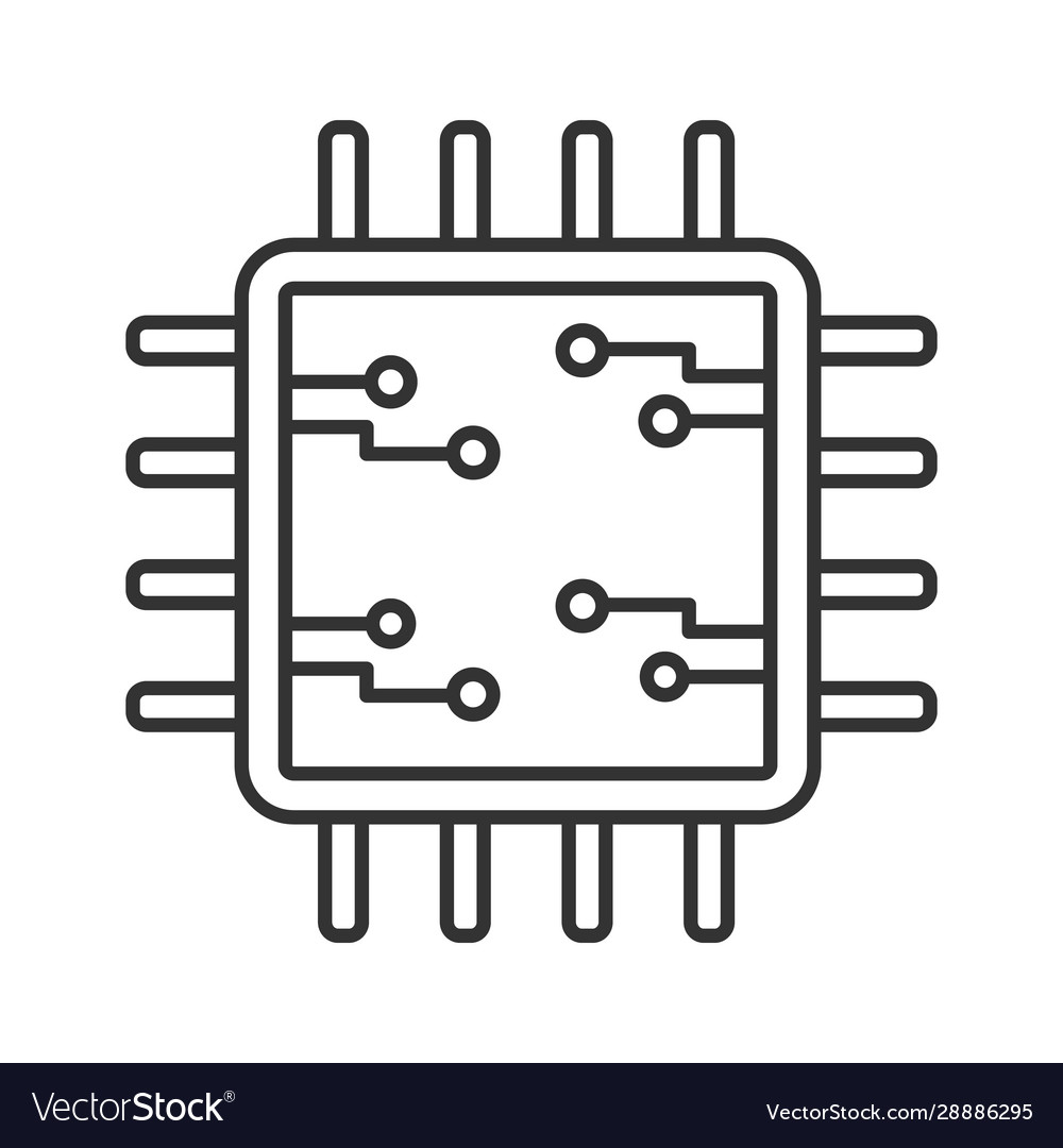 Processor with electronic circuits linear icon vector image Processor with electronic circuits linear icon