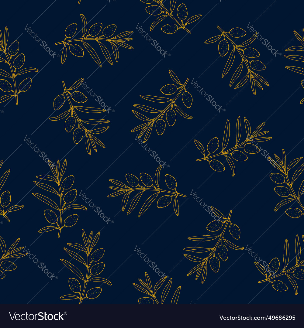 Seamless olive branch pattern vector image Seamless olive branch pattern