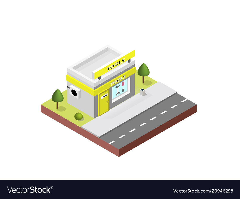 Toolshop building in isometric projection vector image Toolshop building in isometric projection