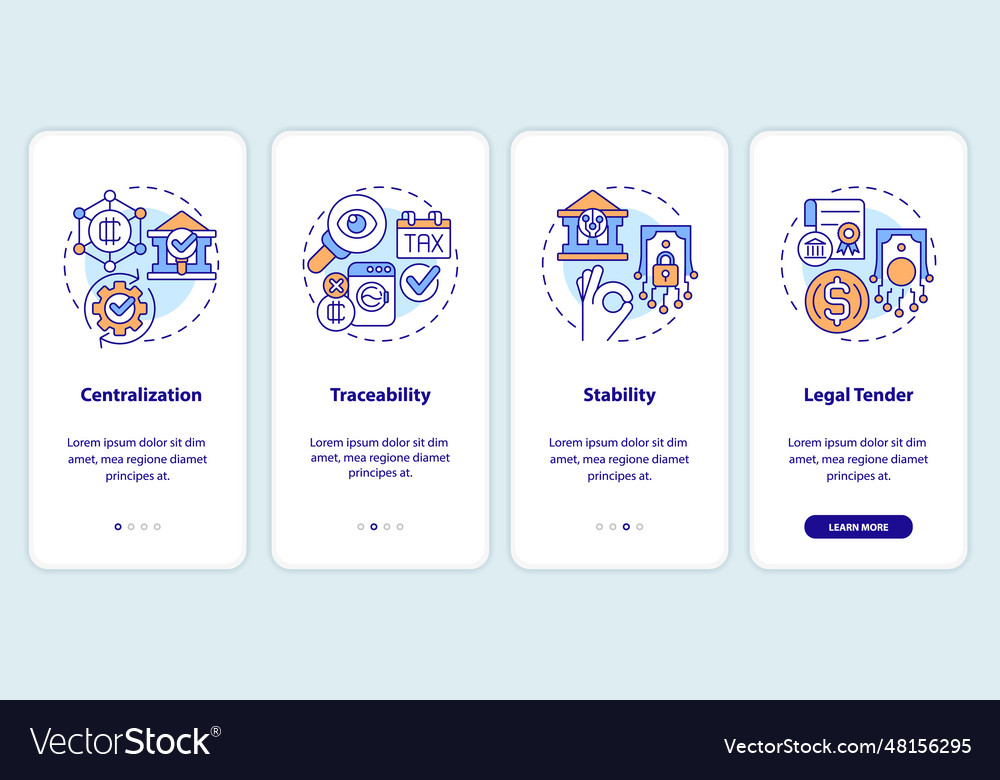 Walkthrough digital currency with thin line icons Vector Image Walkthrough digital currency with thin line icons