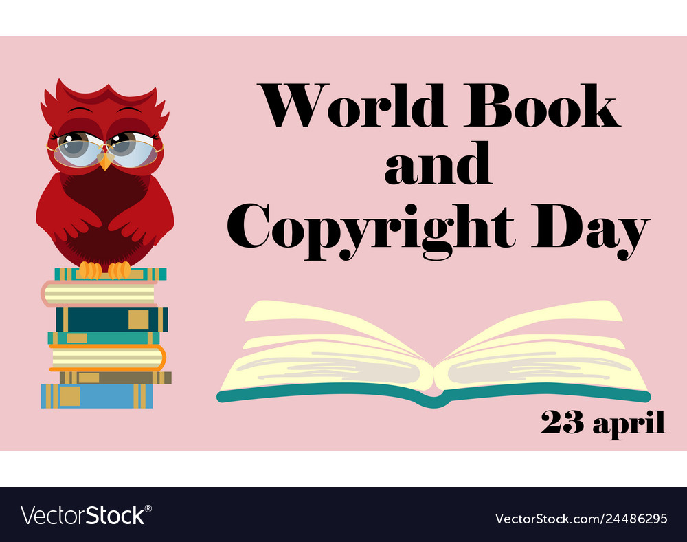 World Book Day Smart Owl On Stack Of Books Open Vector Image