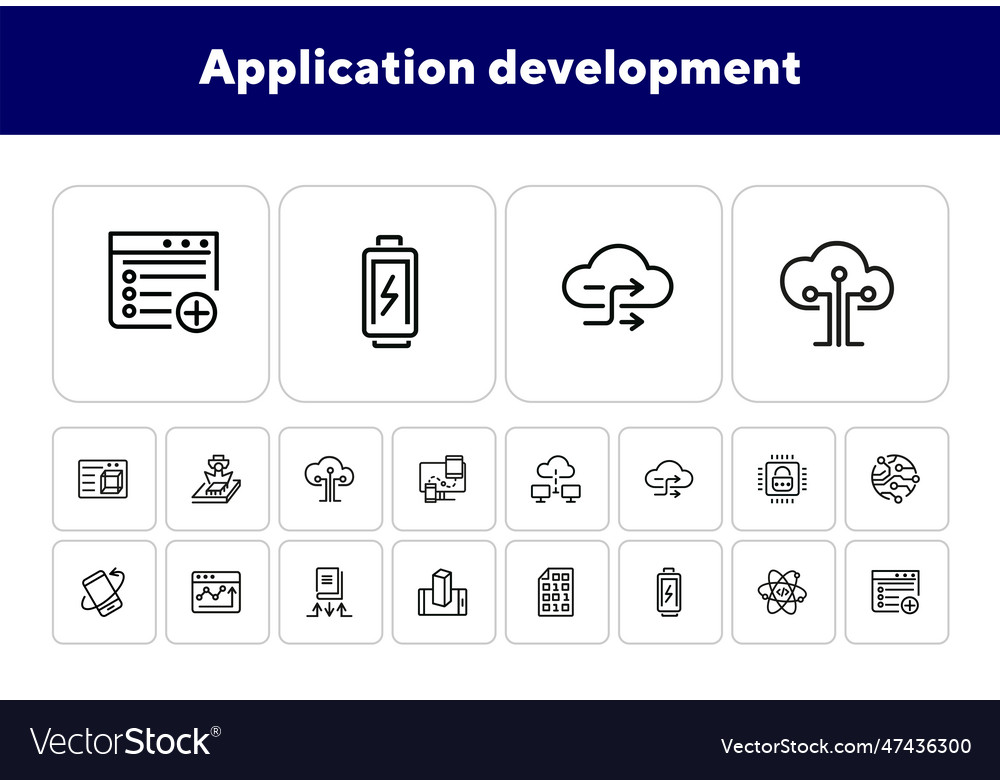 Application development line icon set vector image Application development line icon set