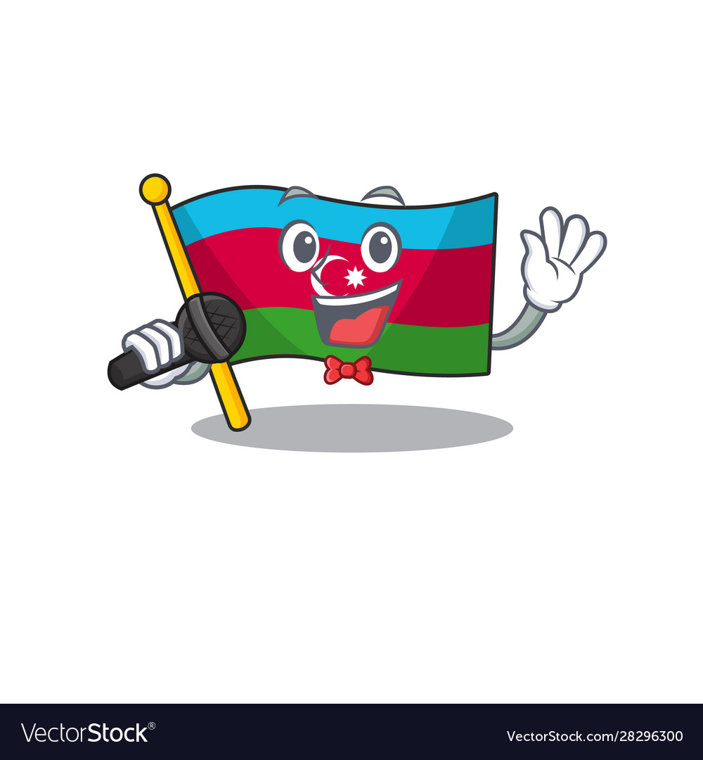 Cartoon singt Flagge azerbaijan während des Haltens