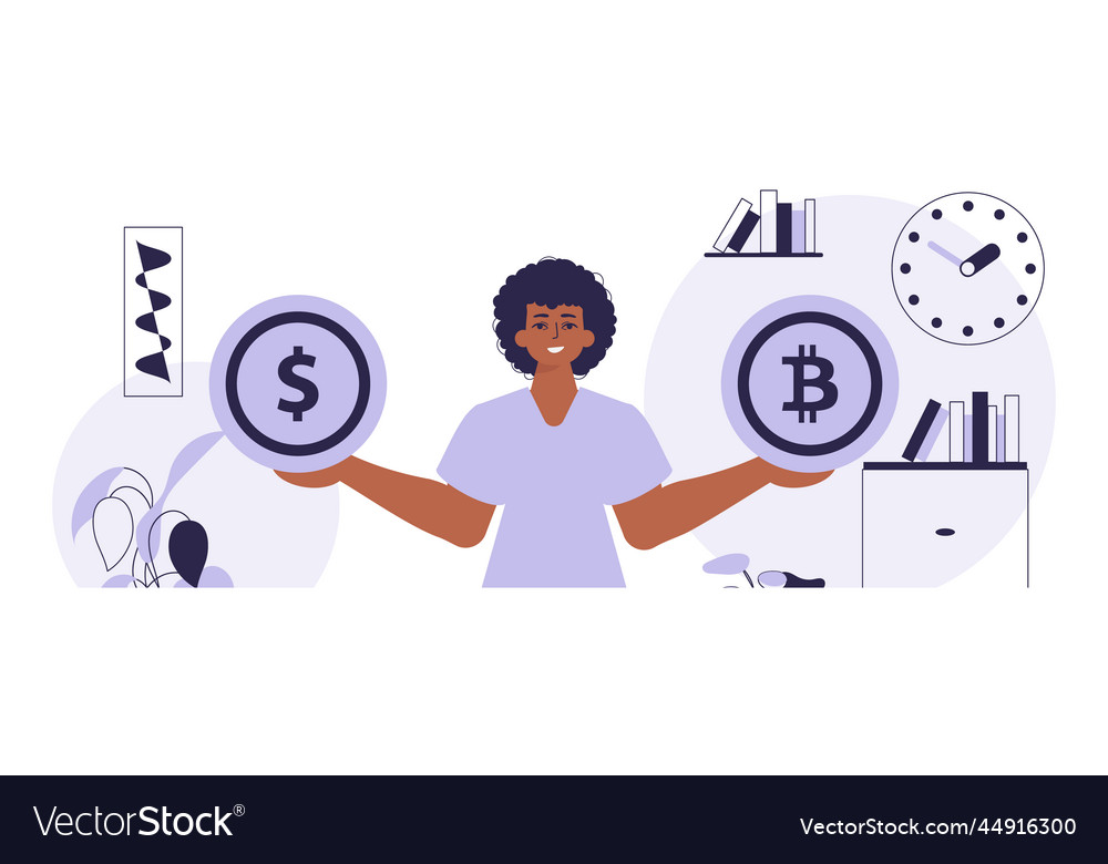 Concept of mining and extraction bitcoin a man Vector Image Concept of mining and extraction bitcoin a man