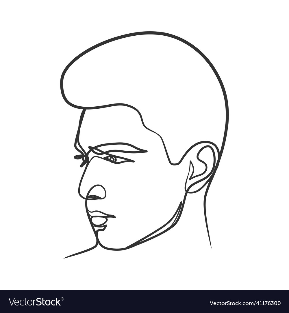 Continuous line art drawing of man face hand