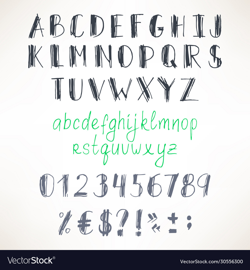 Gray and green hand-drawn font