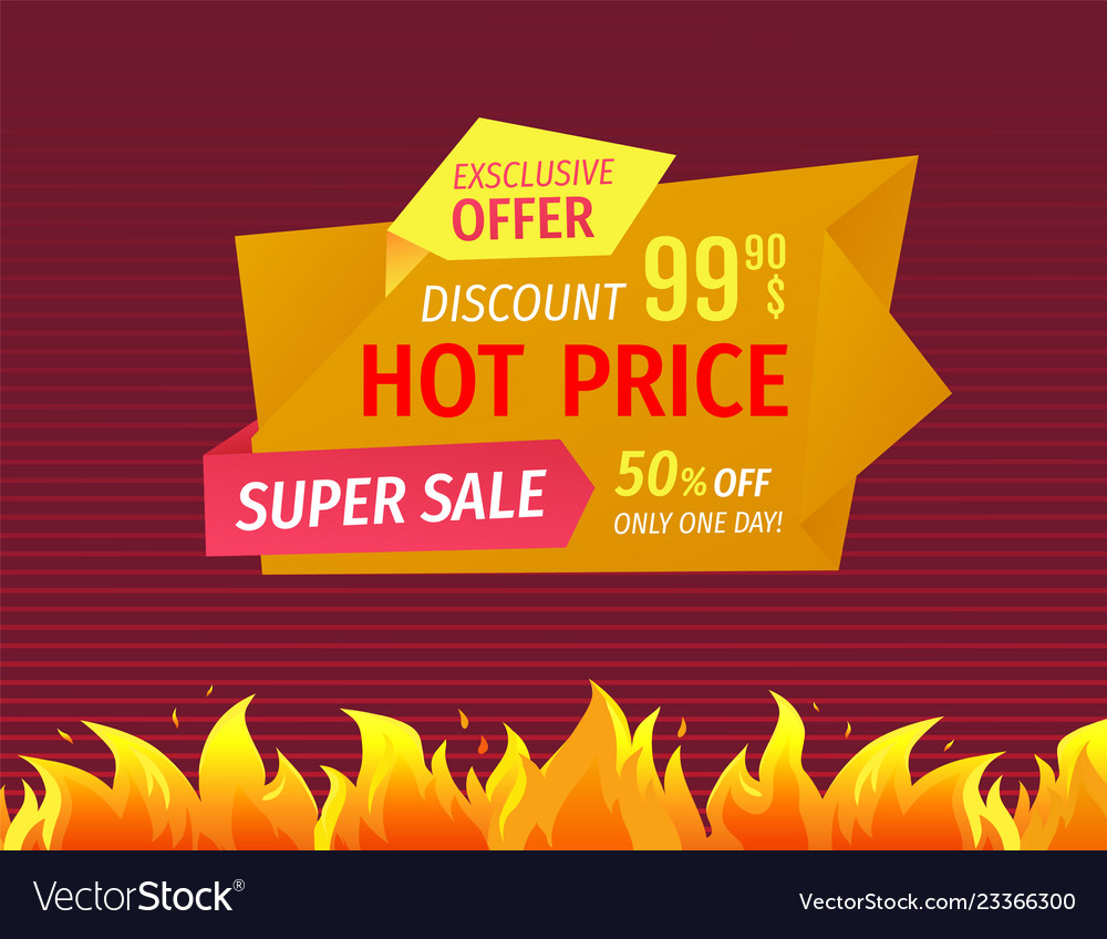 Hot Price Tag On Super Sale Promo Banner In Flames