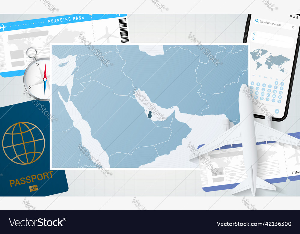 Journey to qatar with a map of background