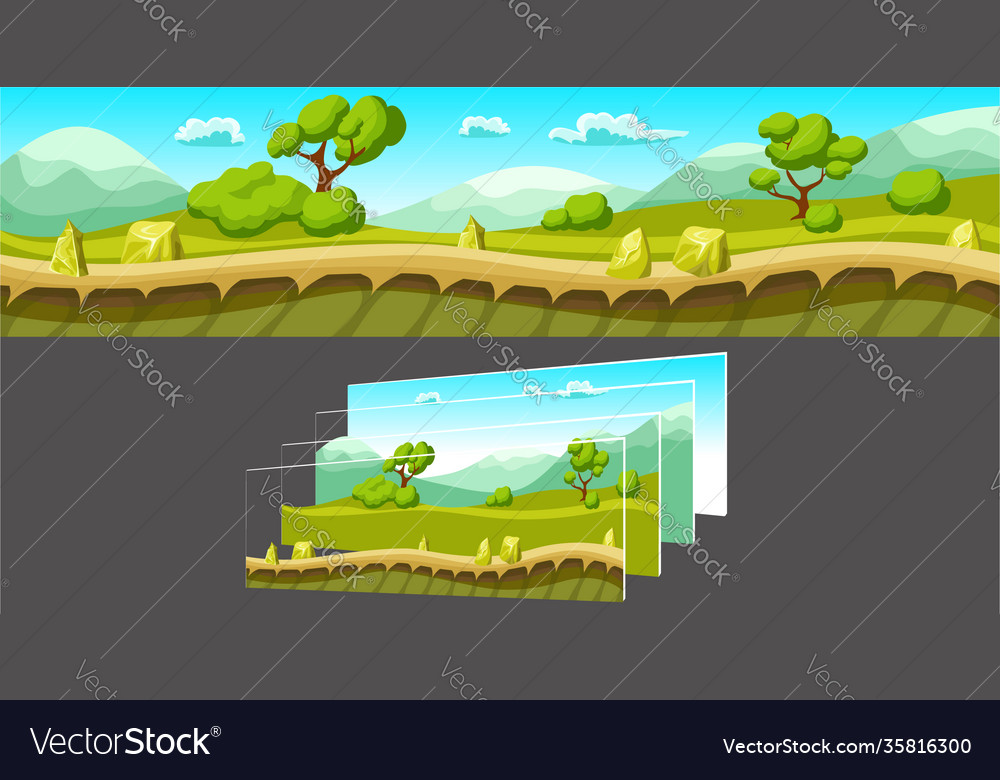 Landscape with separated layers for game vector image Landscape with separated layers for game
