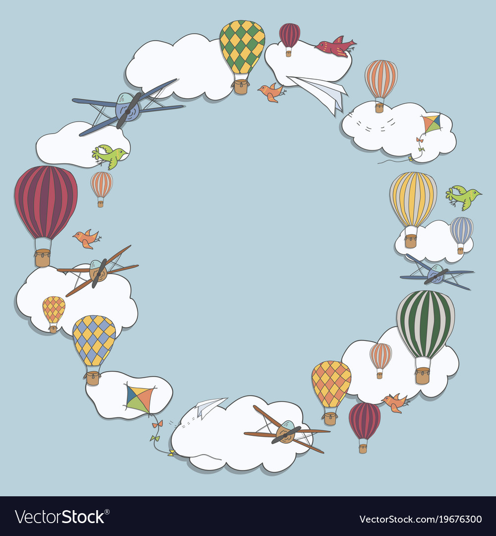 Round banner with hot air balloons