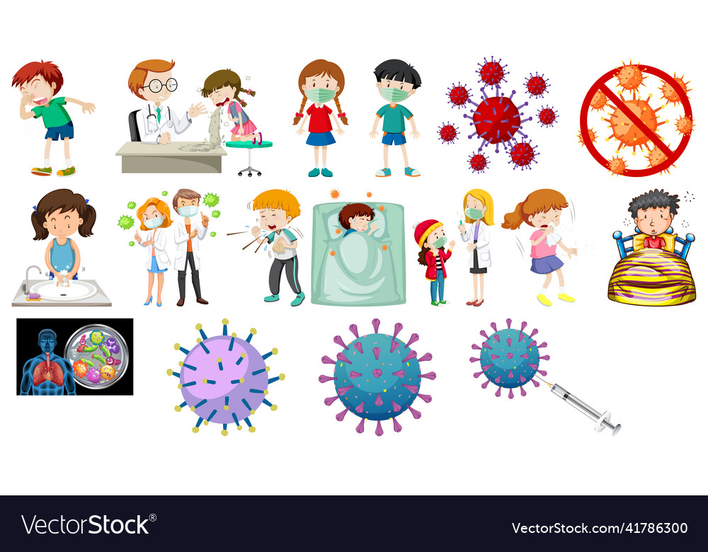 Set of sick people with different symptoms