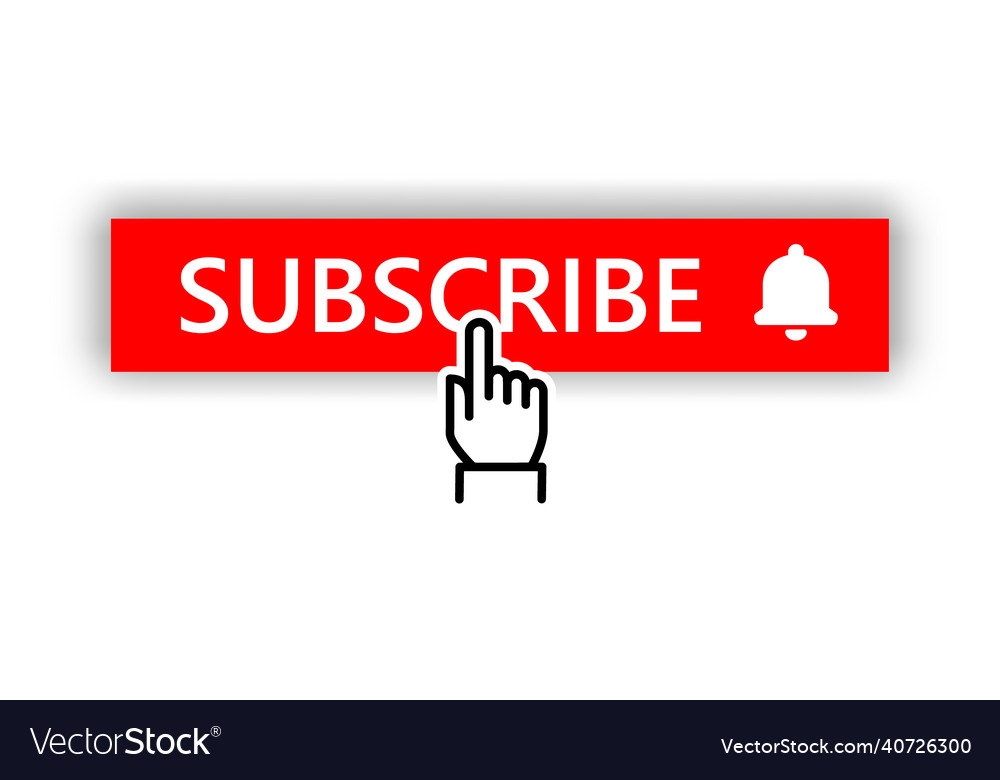Subscribe button and hand cursor red vector image Subscribe button and hand cursor red
