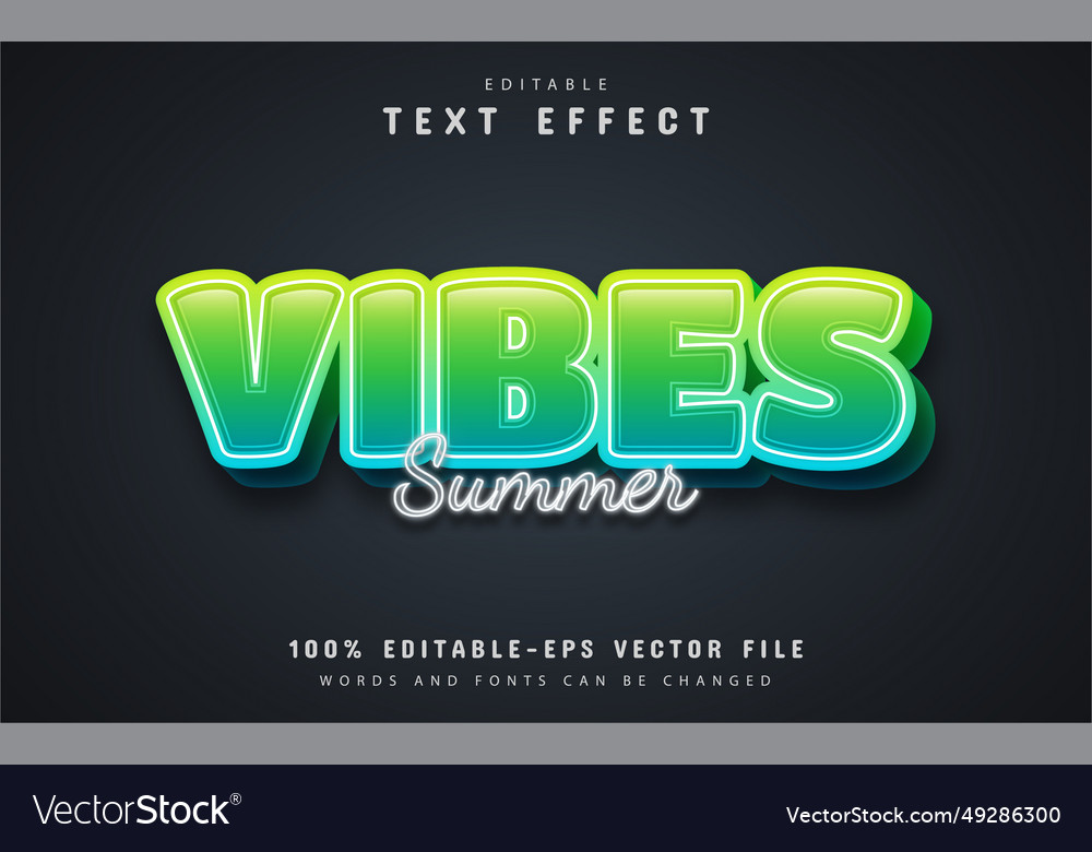 Summer vibes text editable effect vector image Summer vibes text editable effect