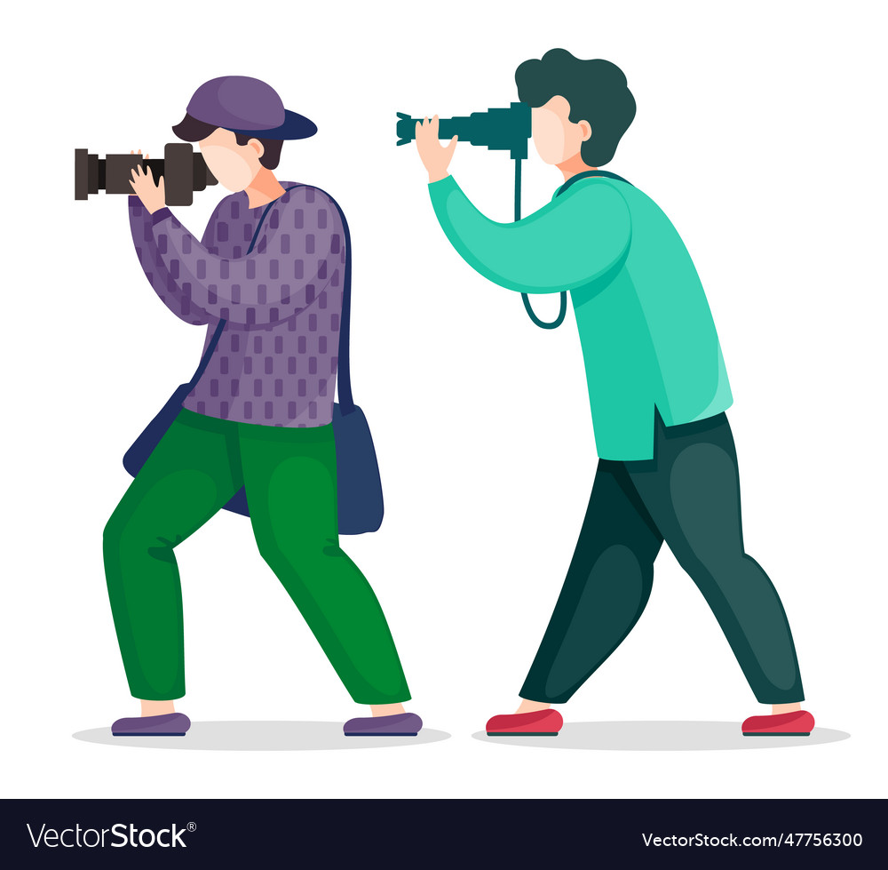 Two cartoon characters photographers or paparazzi Vector Image