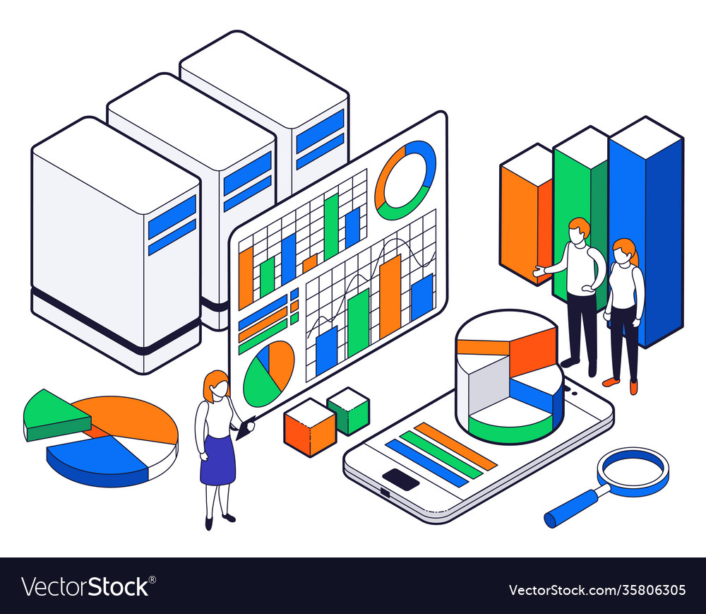 Big data science analysis isometric icon set Vector Image