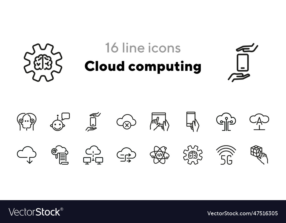 Cloud computing line icon set vector image Cloud computing line icon set