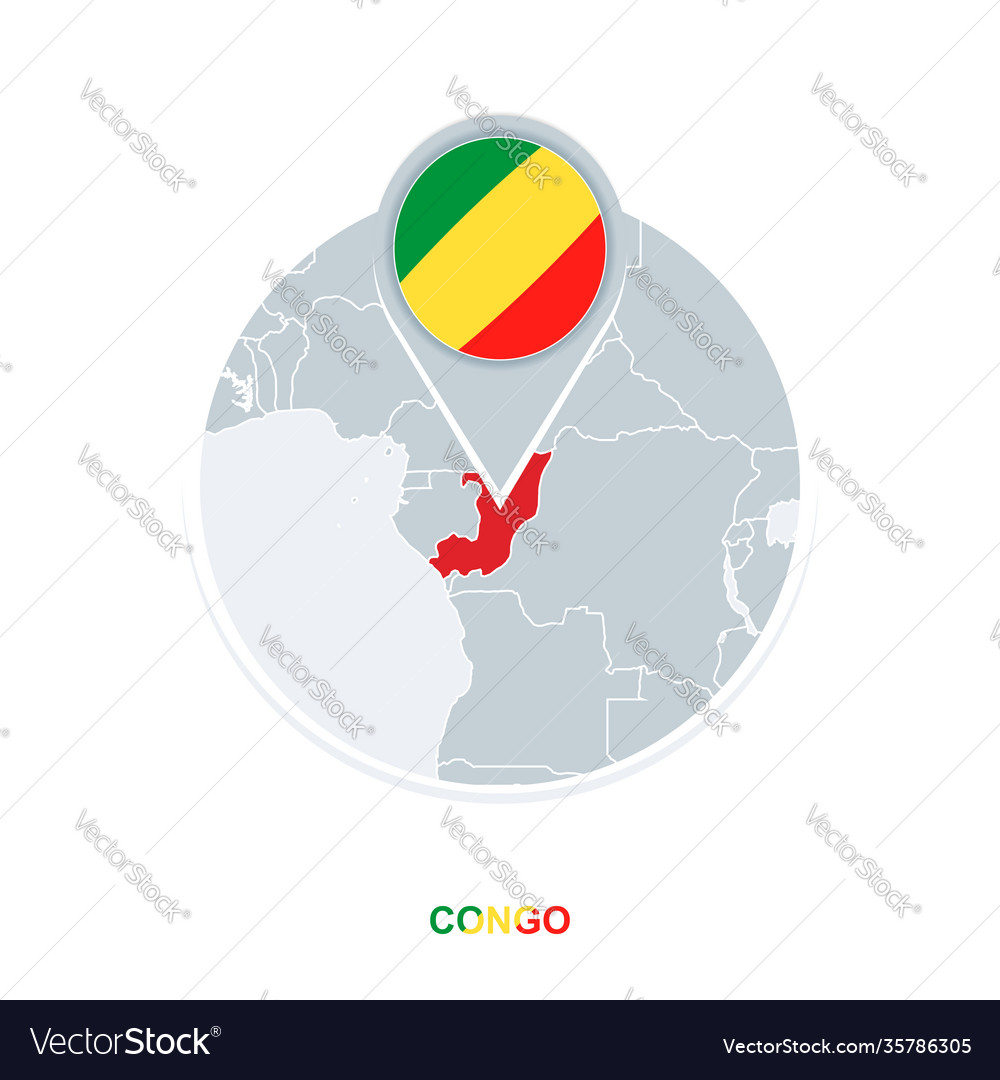 Congo map and flag icon with highlighted