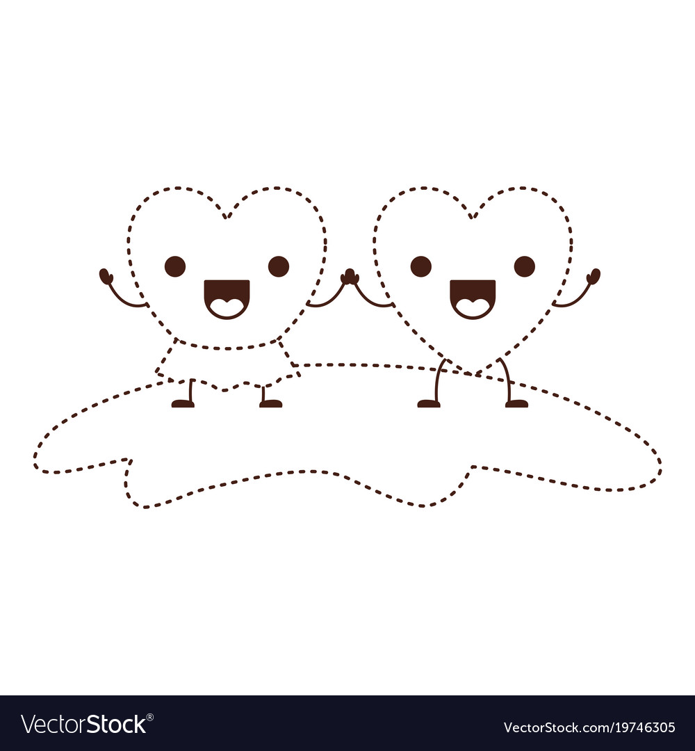 Couple heart character kawaii holding hands Vector Image