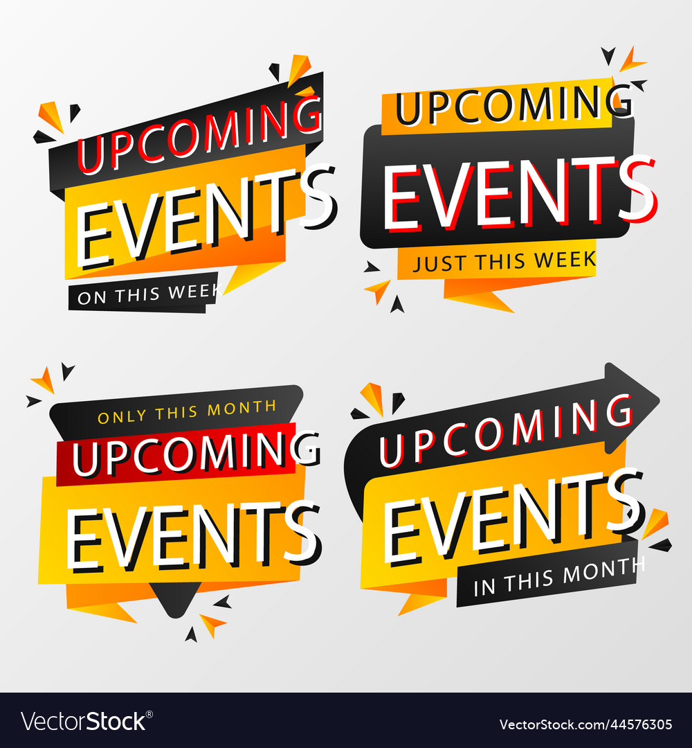 Gradient upcoming events label set vector image Gradient upcoming events label set