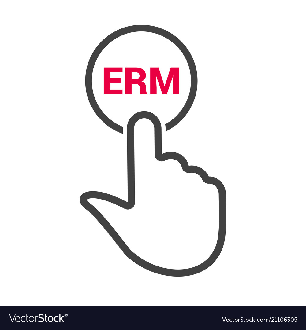 Hand presses the button with text erm