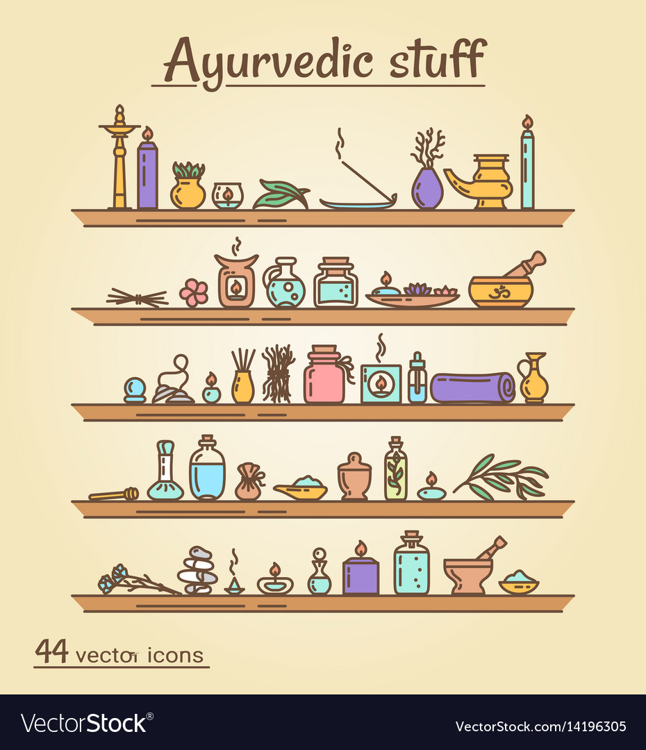Icons set - ayurvedic staff